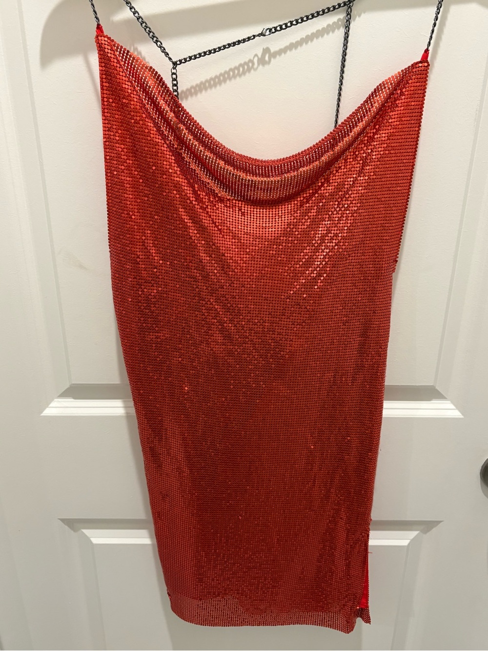 h:ours Red Metal Mesh Chain Strap Mini Dress O/S Y2K